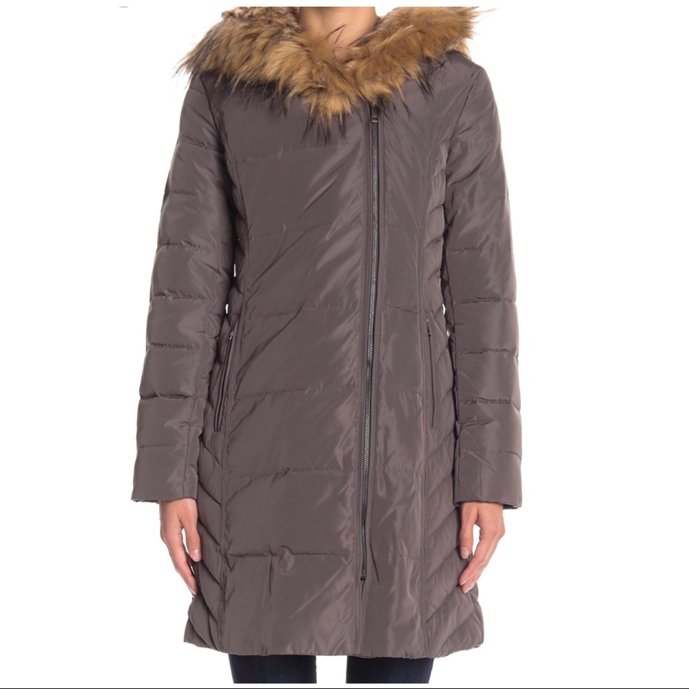 Cole Haan Signature Faux Fur Trim Hooded Coat NWT